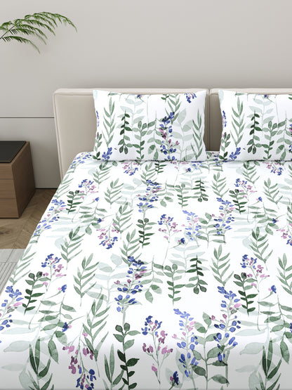 Home Ecstasy 100% Cotton Floral Bedsheet Set | 140 TC | Blue