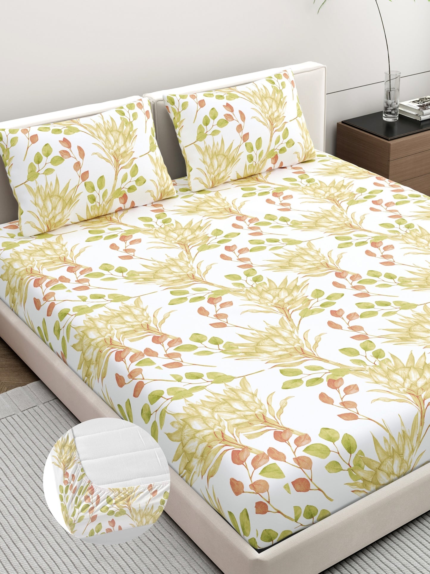 Home Ecstasy 100% Cotton 140 TC Floral Bedsheet Set - Colour: Multi