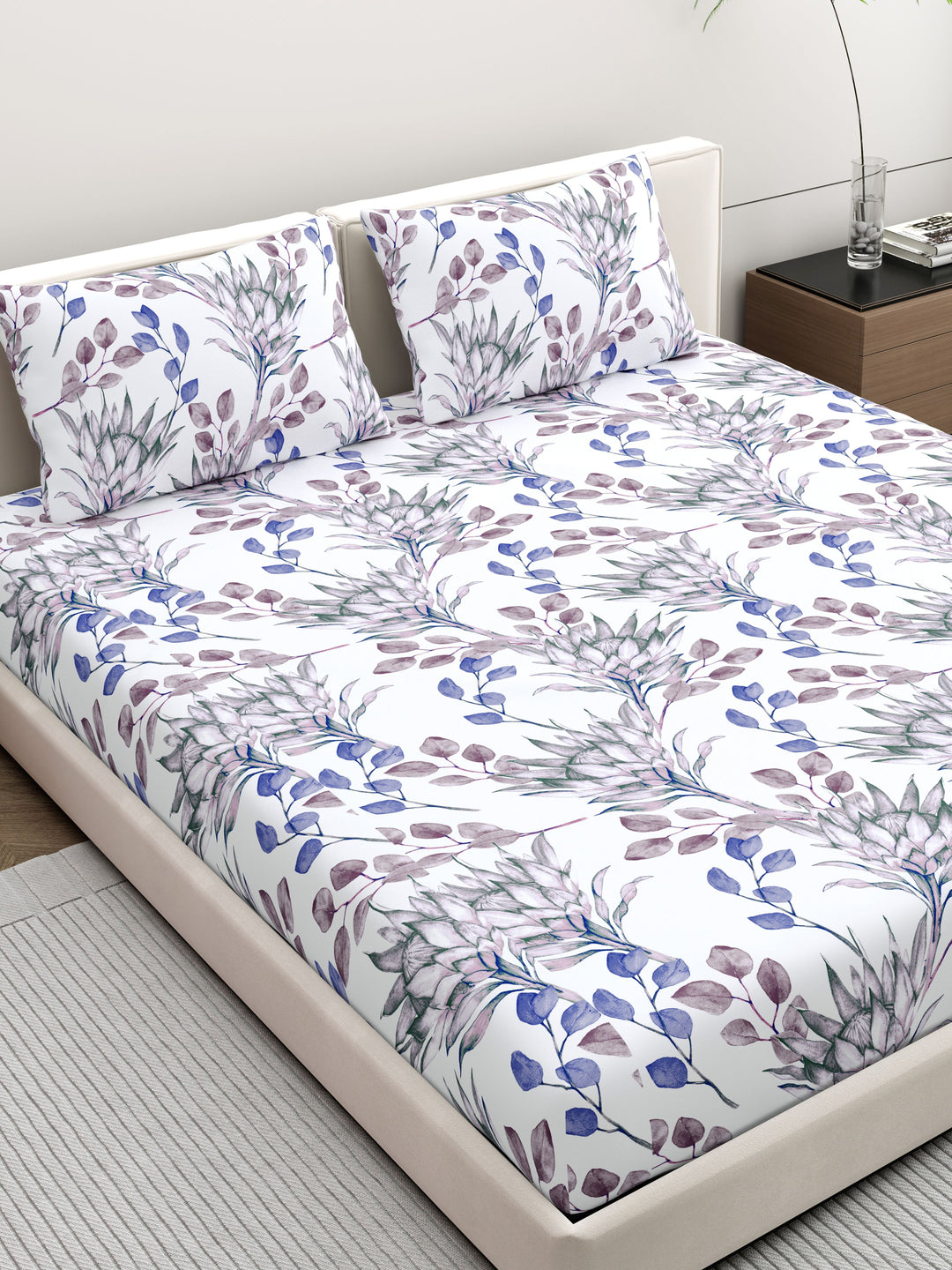 Home Ecstasy 100% Cotton Floral Bedsheet Set | 140 TC | Purple