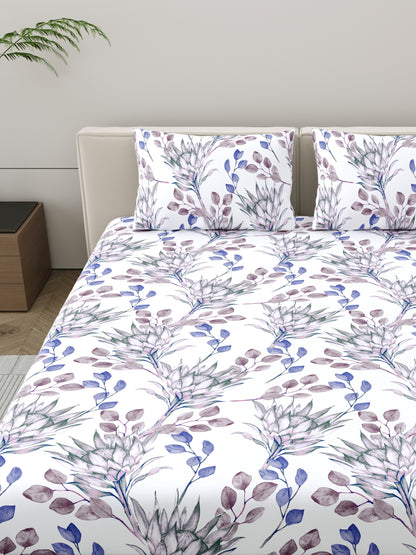 Home Ecstasy 100% Cotton Floral Bedsheet Set | 140 TC | Purple
