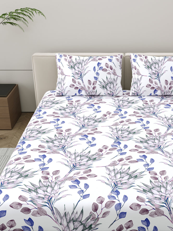 Home Ecstasy 100% Cotton Floral Bedsheet Set | 140 TC | Purple