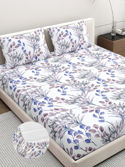 Home Ecstasy 100% Cotton 140 TC Floral Bedsheet Set - Colour: Purple