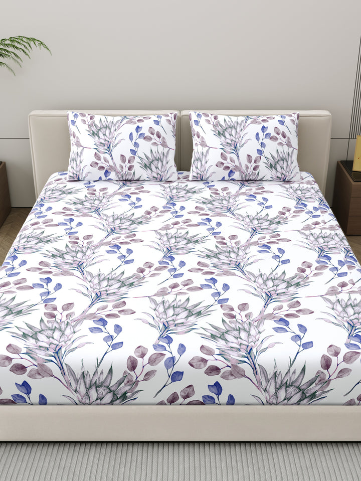 Home Ecstasy 100% Cotton Floral Bedsheet Set | 140 TC | Purple
