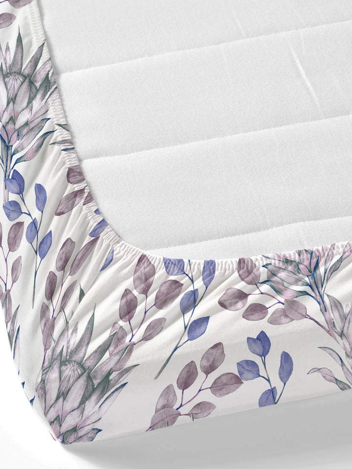 Home Ecstasy 100% Cotton Floral Bedsheet Set | 140 TC | Purple