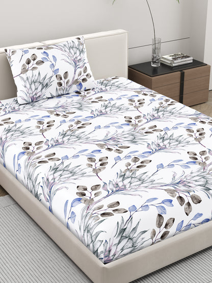 Home Ecstasy 100% Cotton Floral Bedsheet Set | 140 TC | Purple