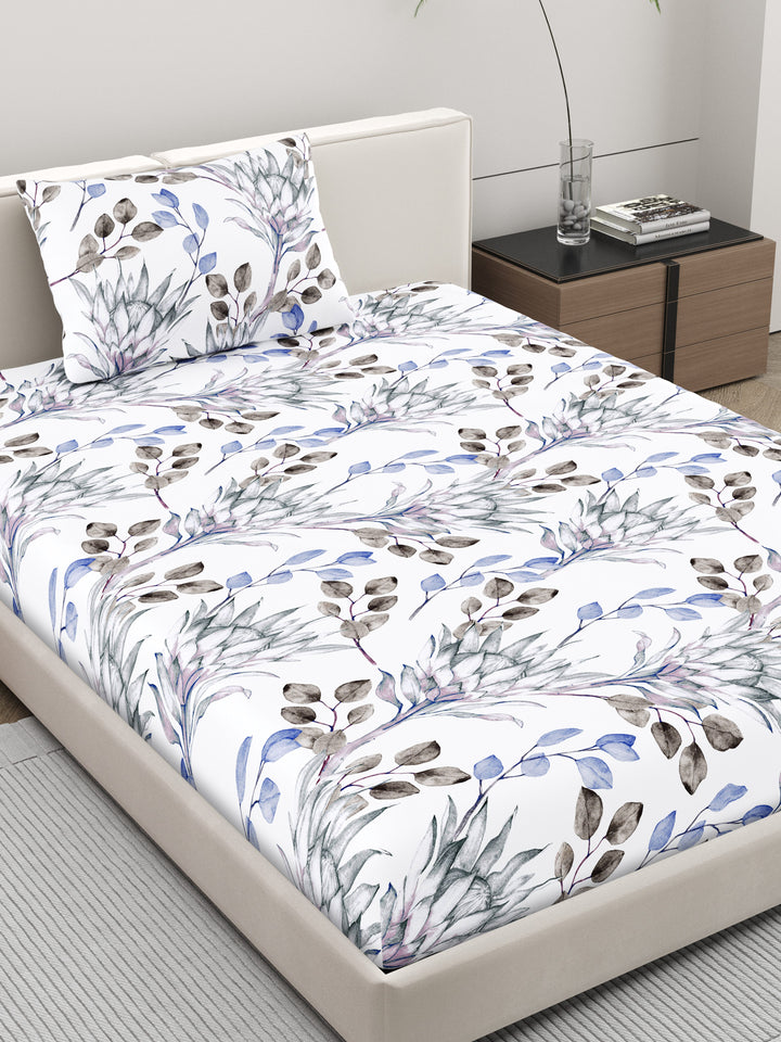 Home Ecstasy 100% Cotton Floral Bedsheet Set | 140 TC | Purple