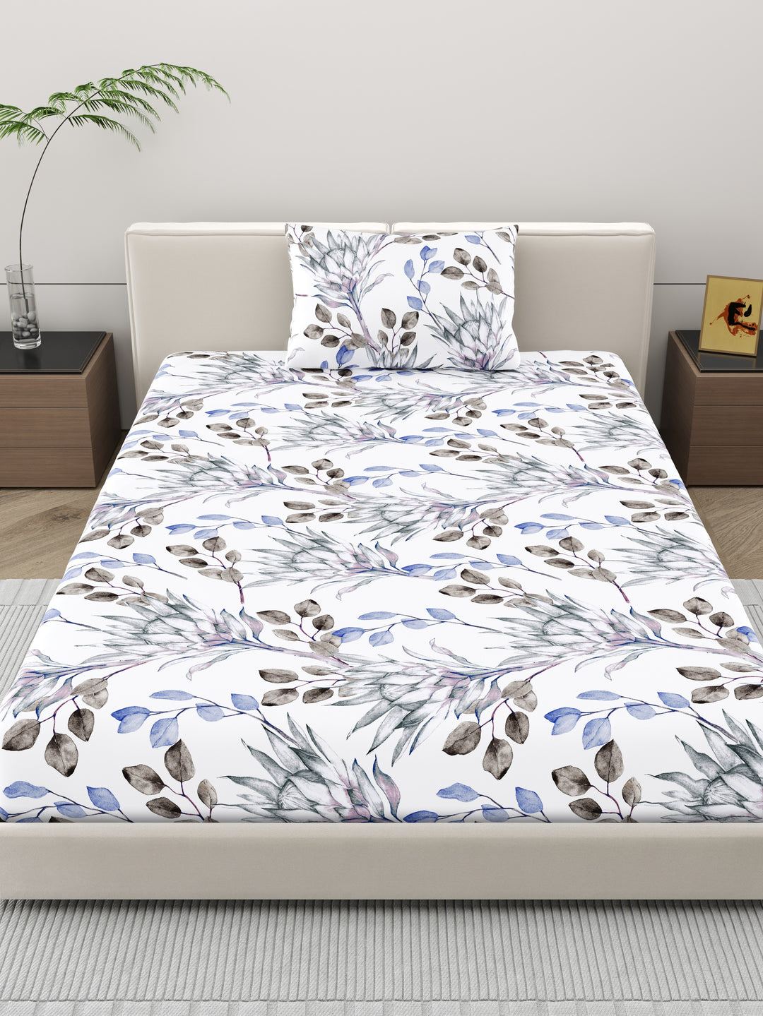 Home Ecstasy 100% Cotton Floral Bedsheet Set | 140 TC | Purple
