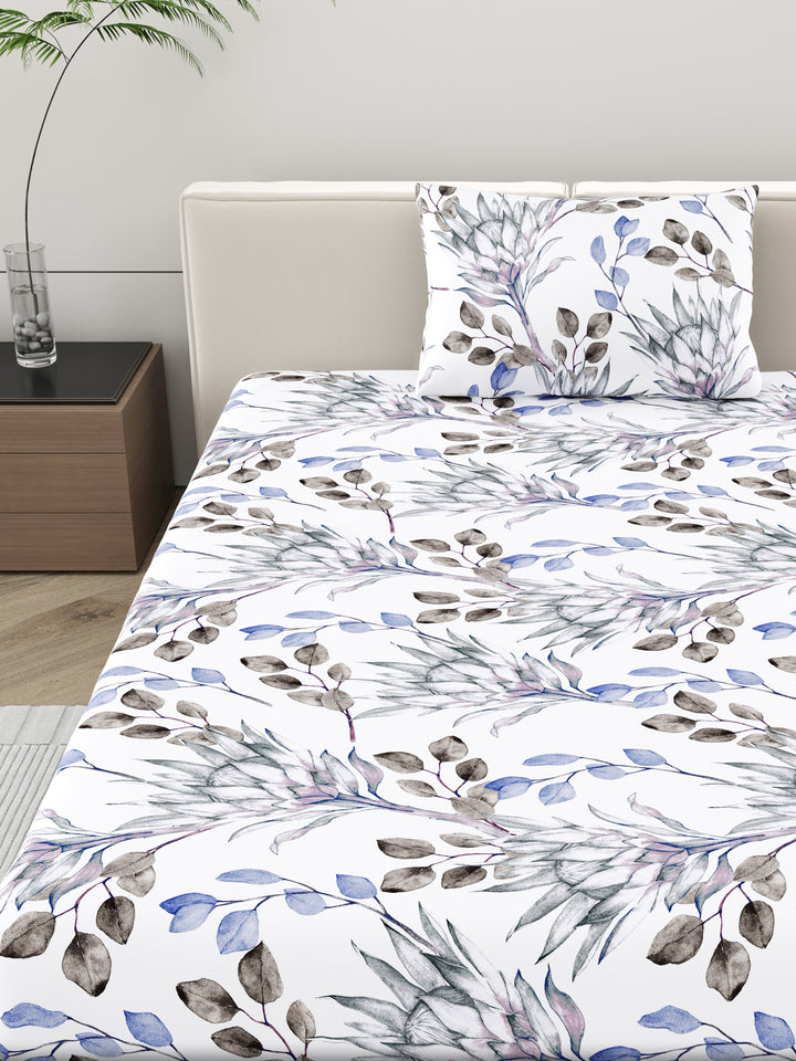 Home Ecstasy 100% Cotton Floral Bedsheet Set | 140 TC | Purple