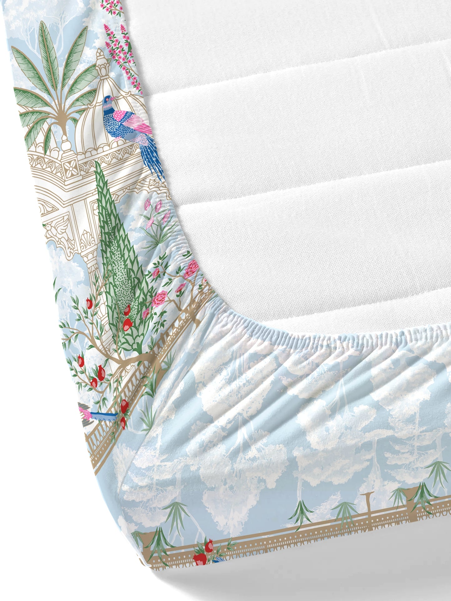 Home Ecstasy 100% Cotton 140 TC Ethnic Bedsheet Set - Colour: Light Blue
