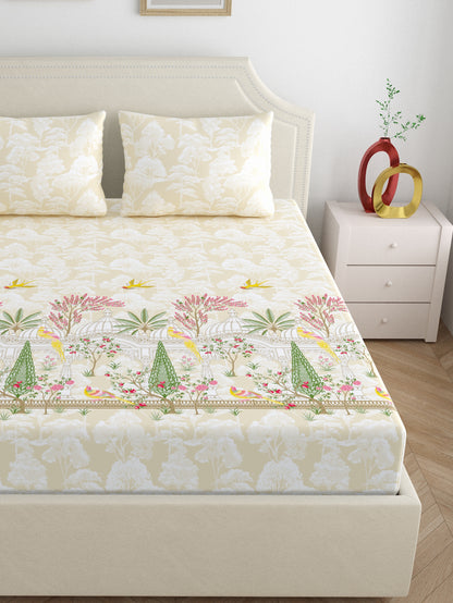 Home Ecstasy 100% Cotton 140 TC Ethnic Bedsheet Set - Colour: Beige