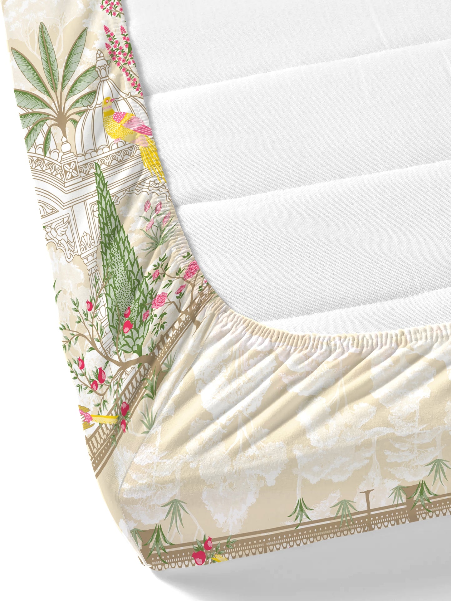 Home Ecstasy 100% Cotton 140 TC Ethnic Bedsheet Set - Colour: Beige