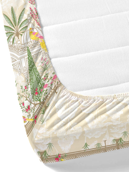 Home Ecstasy 100% Cotton 140 TC Ethnic Bedsheet Set - Colour: Beige