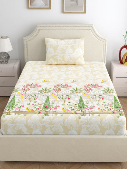 Home Ecstasy 100% Cotton 140 TC Ethnic Bedsheet Set - Colour: Beige