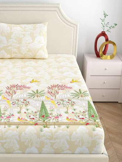 Home Ecstasy 100% Cotton 140 TC Ethnic Bedsheet Set - Colour: Beige