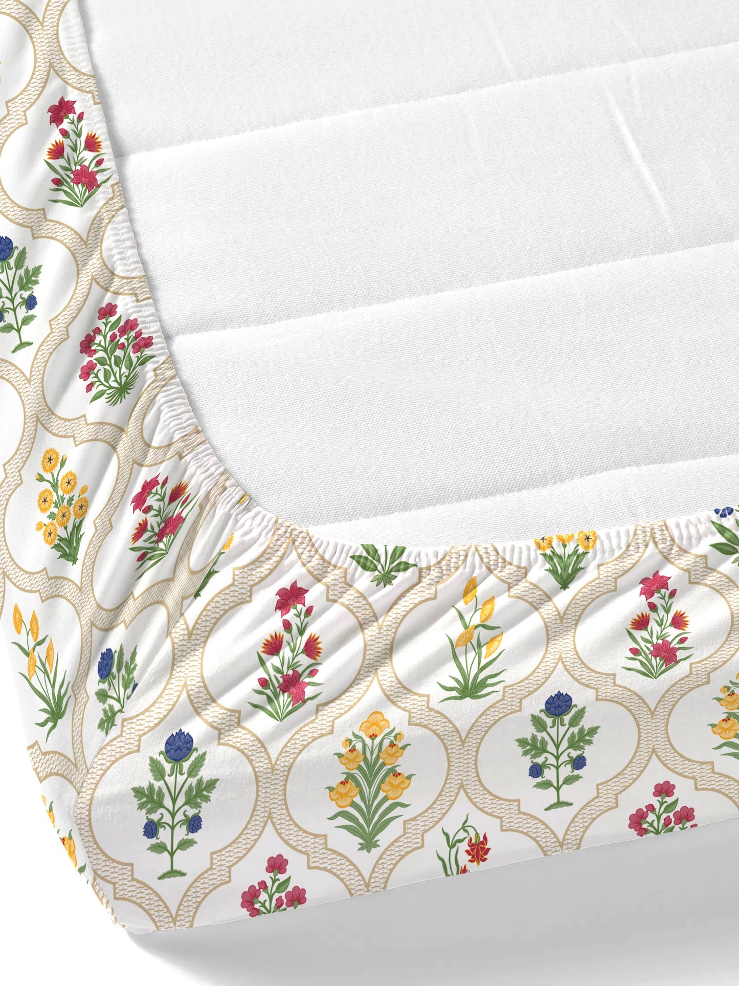Home Ecstasy 100% Cotton Floral Bedsheet Set | 140 TC | Beige