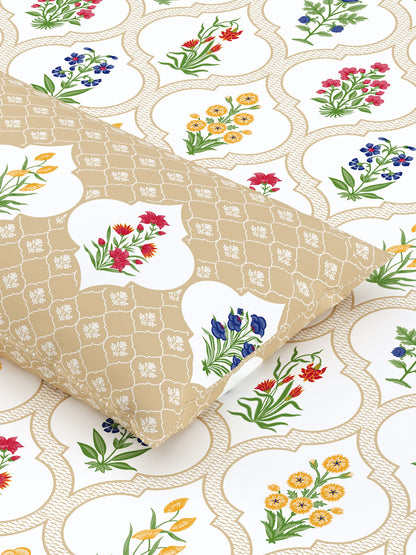 Home Ecstasy 100% Cotton Floral Bedsheet Set | 140 TC | Beige