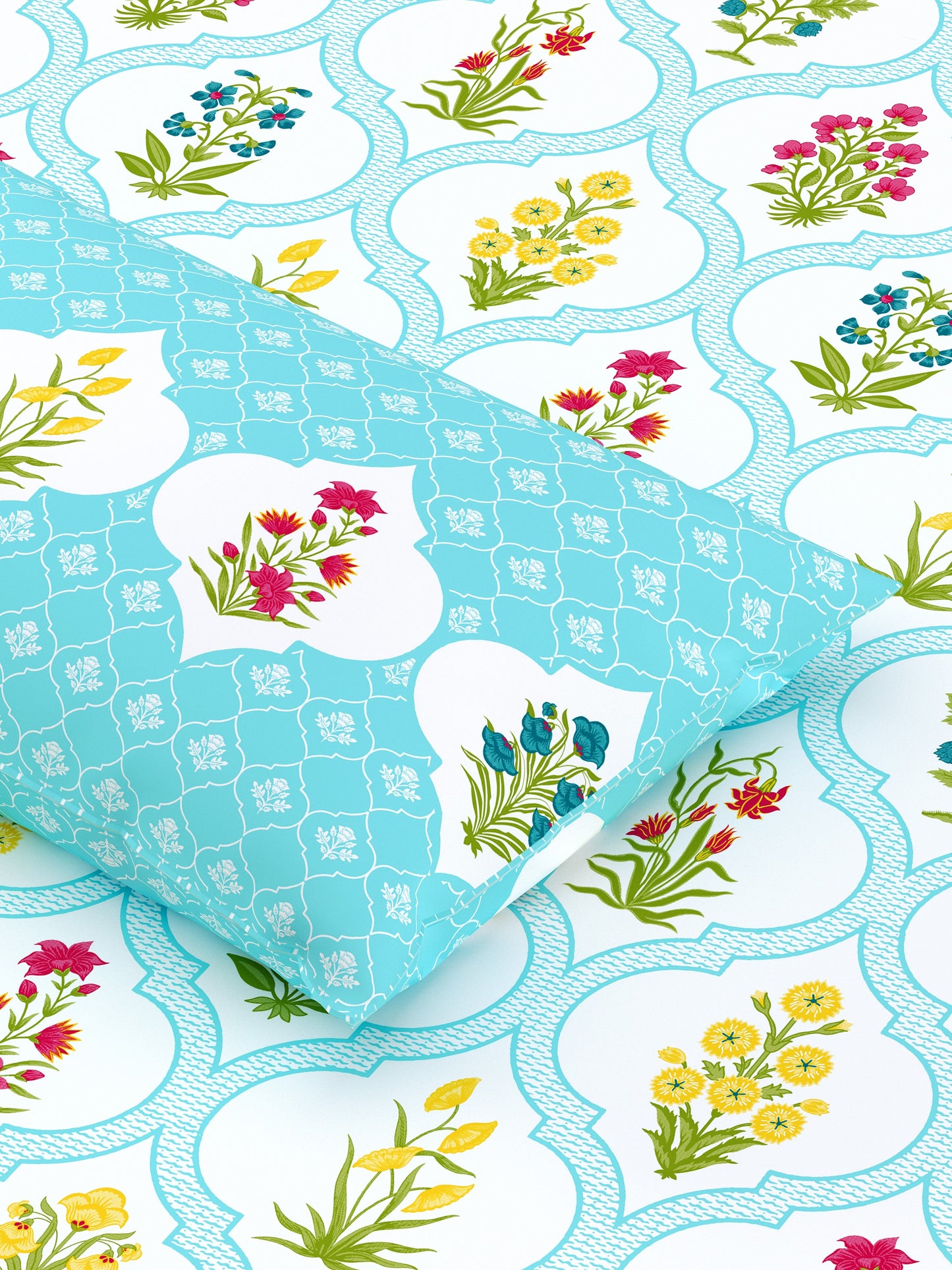 Home Ecstasy 100% Cotton Floral Bedsheet Set | 140 TC | Blue