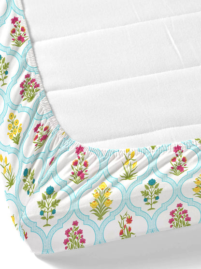 Home Ecstasy 100% Cotton Floral Bedsheet Set | 140 TC | Blue