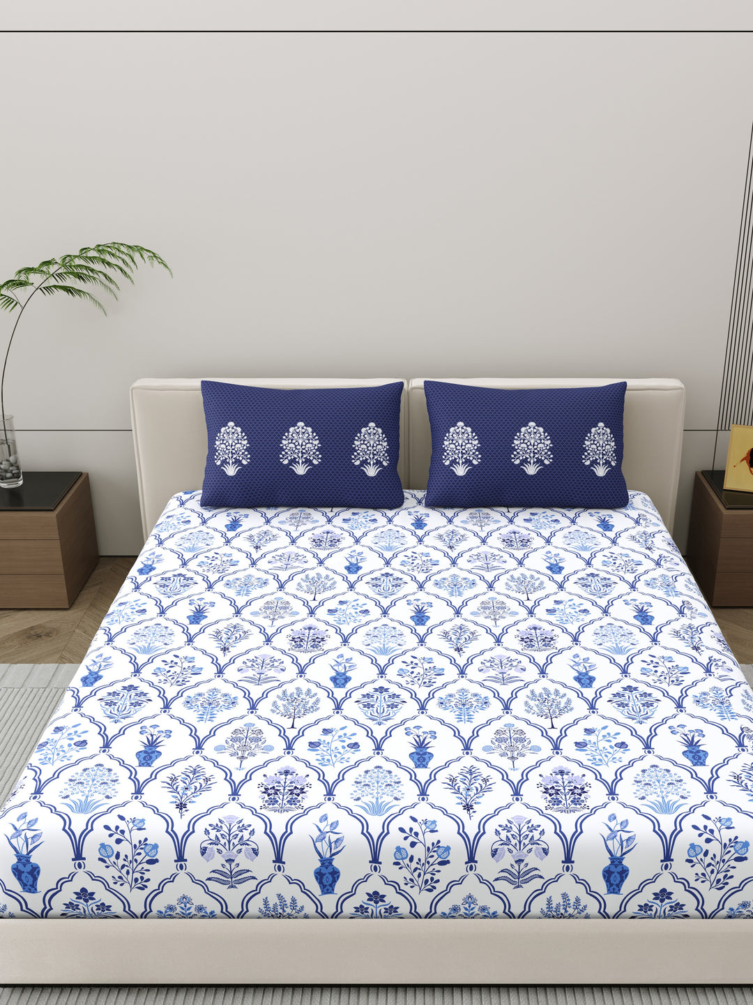 Home Ecstasy 100% Cotton Ethnic Bedsheet Set | 140 TC | Blue