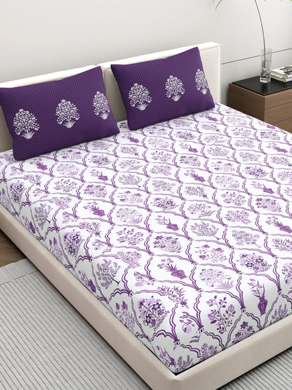 Home Ecstasy 100% Cotton Ethnic Bedsheet Set | 140 TC | Purple