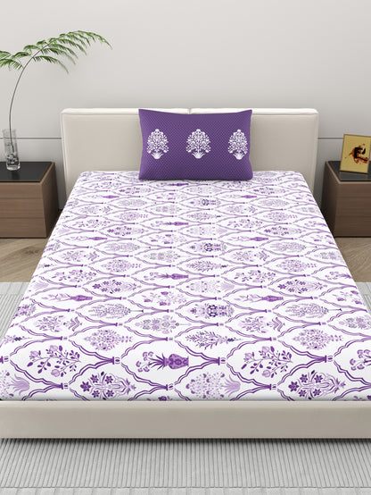 Home Ecstasy 100% Cotton Ethnic Bedsheet Set | 140 TC | Purple