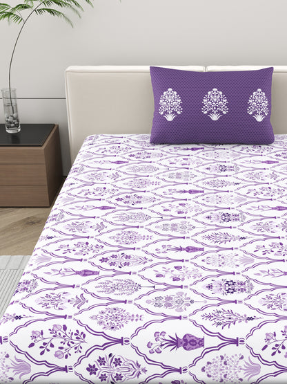 Home Ecstasy 100% Cotton Ethnic Bedsheet Set | 140 TC | Purple