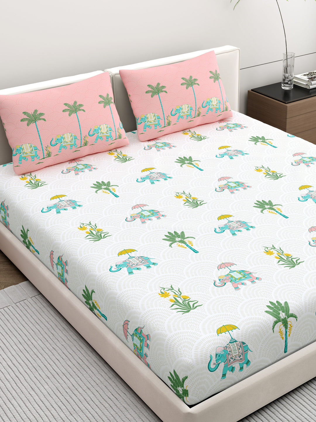 Home Ecstasy 100% Cotton Ethnic Bedsheet Set | 140 TC | Pink