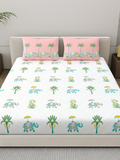Home Ecstasy 100% Cotton Ethnic Bedsheet Set | 140 TC | Pink
