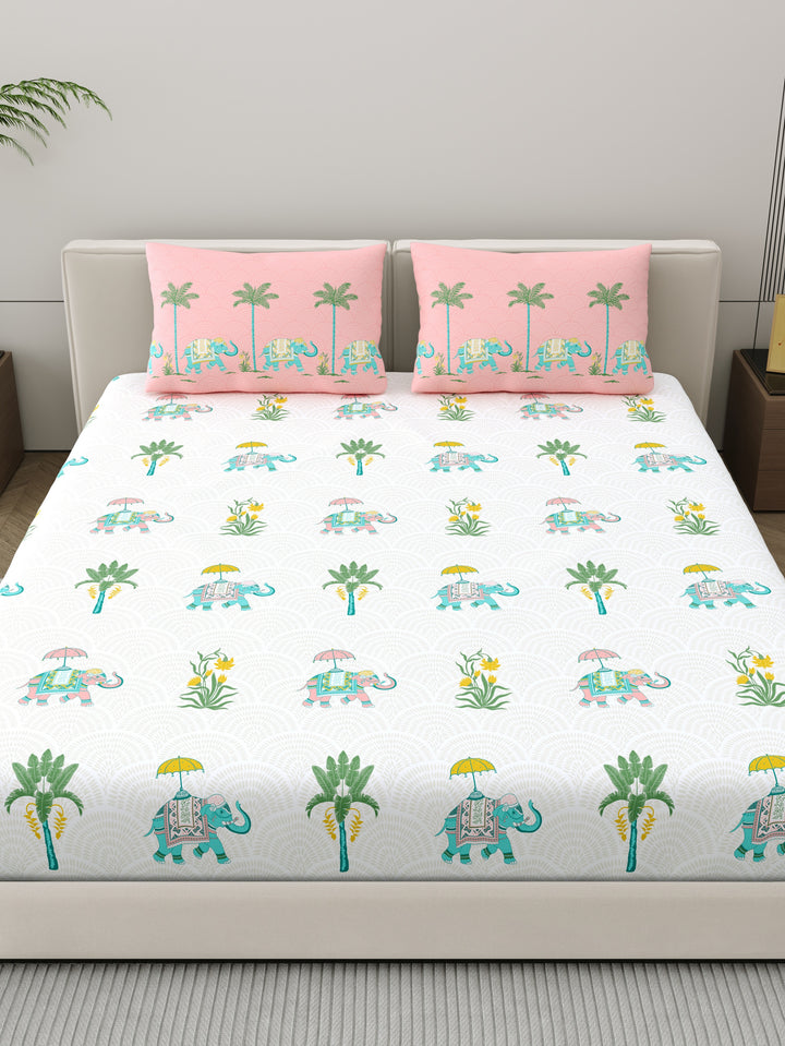 Home Ecstasy 100% Cotton Ethnic Bedsheet Set | 140 TC | Pink