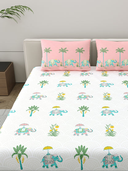 Home Ecstasy 100% Cotton Ethnic Bedsheet Set | 140 TC | Pink