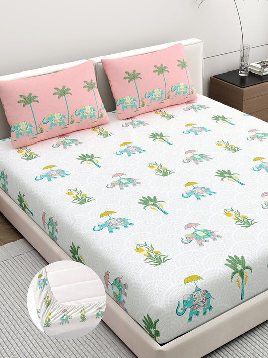Home Ecstasy 100% Cotton 140 TC Ethnic Bedsheet Set - Colour: Pink