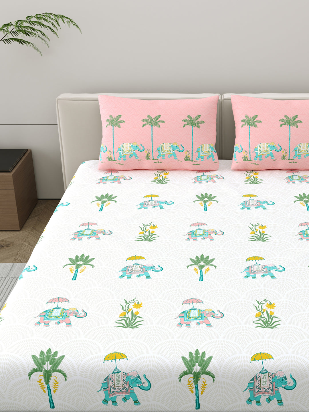 Home Ecstasy 100% Cotton Ethnic Bedsheet Set | 140 TC | Pink