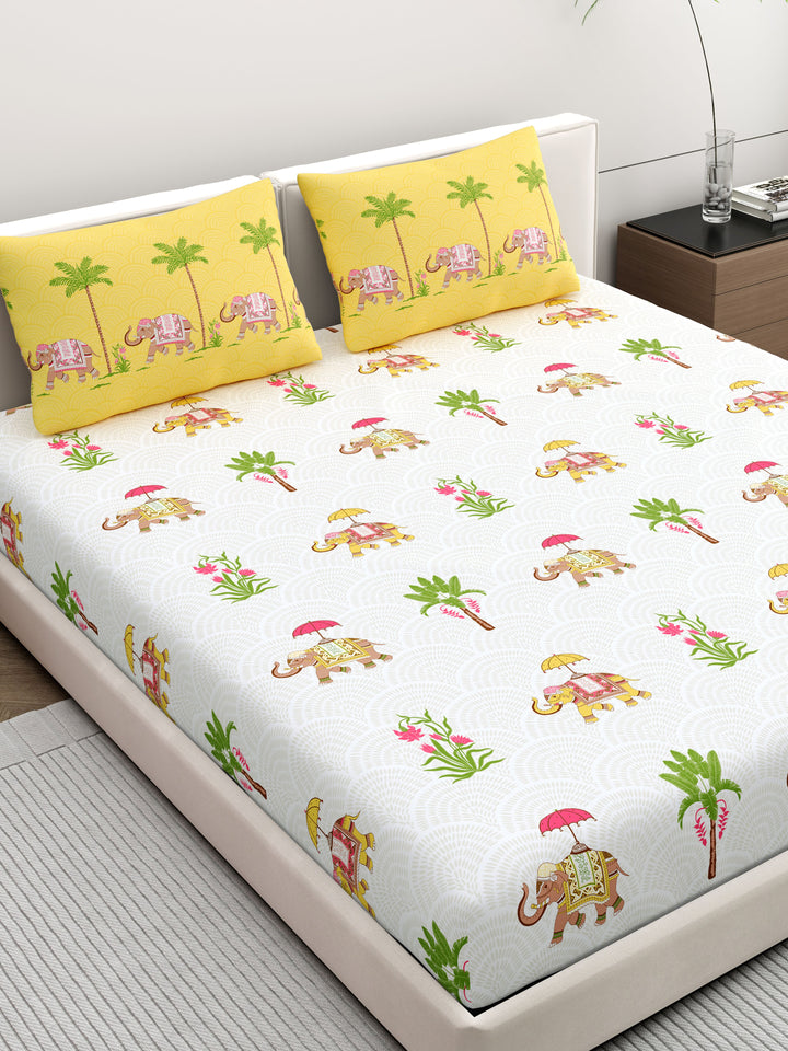 Home Ecstasy 100% Cotton Ethnic Bedsheet Set | 140 TC | Yellow