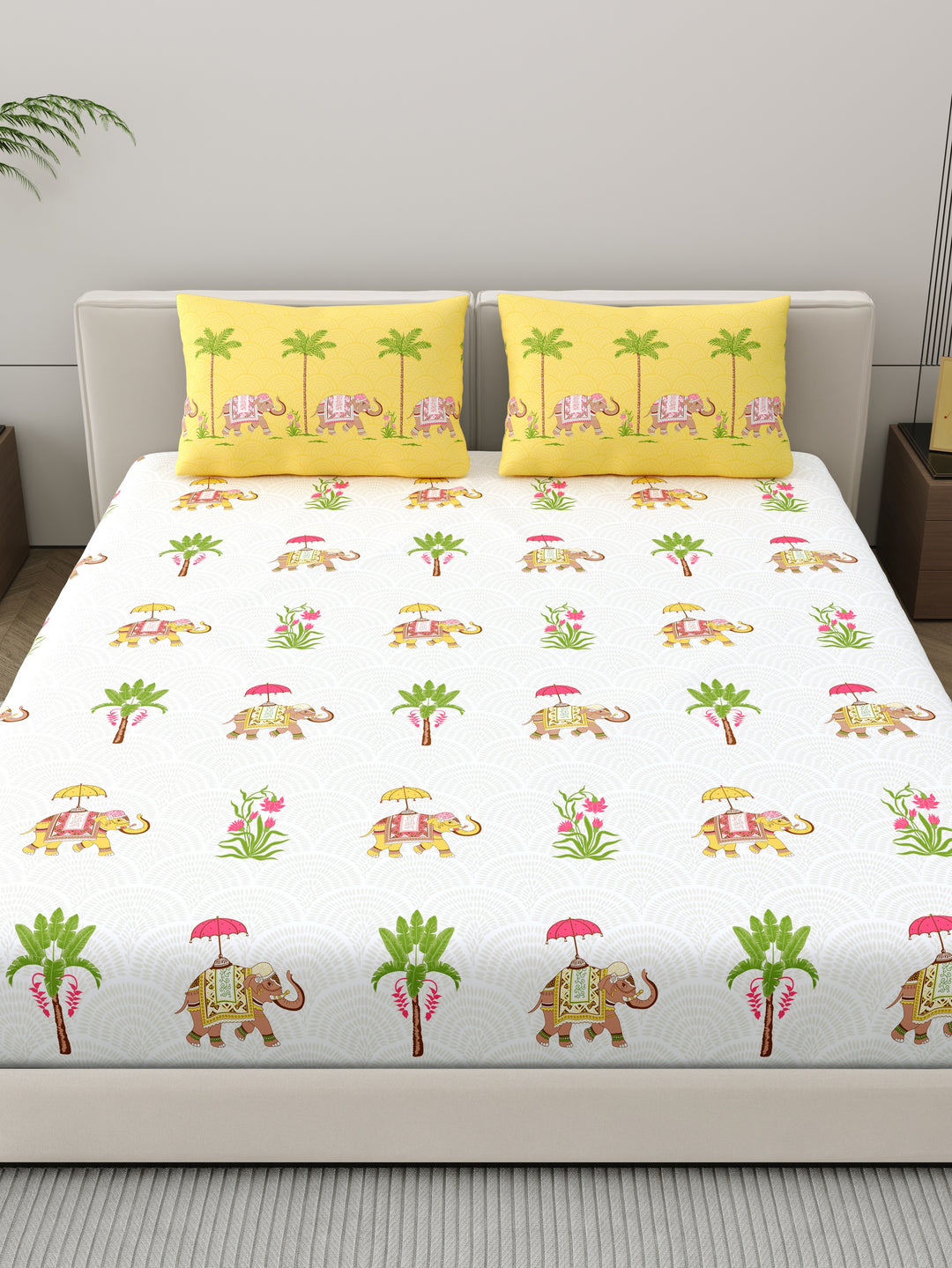 Home Ecstasy 100% Cotton Ethnic Bedsheet Set | 140 TC | Yellow