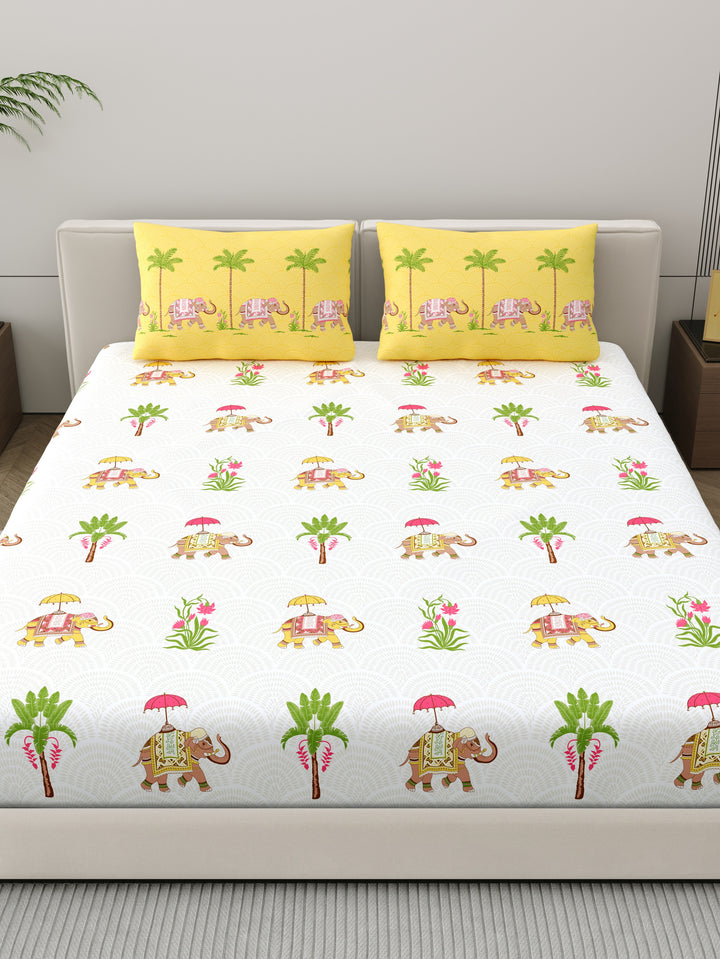 Home Ecstasy 100% Cotton Ethnic Bedsheet Set | 140 TC | Yellow