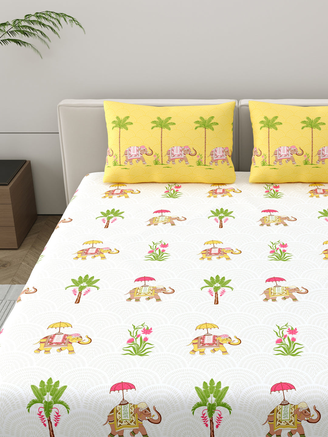 Home Ecstasy 100% Cotton Ethnic Bedsheet Set | 140 TC | Yellow