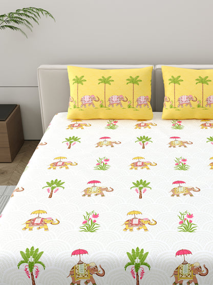 Home Ecstasy 100% Cotton Ethnic Bedsheet Set | 140 TC | Yellow