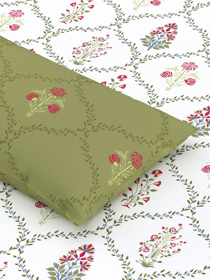 Home Ecstasy 100% Cotton Floral Bedsheet Set | 140 TC | Green