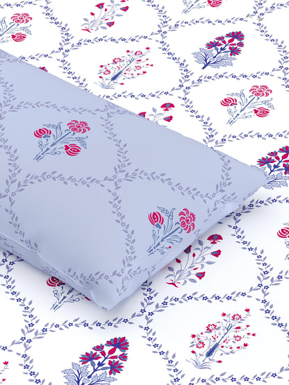 Home Ecstasy 100% Cotton Floral Bedsheet Set | 140 TC | Purple