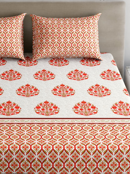 Home Ecstasy 100% Cotton 140 TC Floral Bedsheet Set - Colour: Red