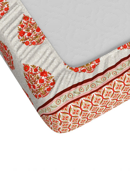 Home Ecstasy 100% Cotton 140 TC Floral Bedsheet Set - Colour: Red