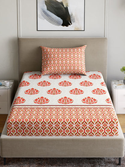 Home Ecstasy 100% Cotton 140 TC Floral Bedsheet Set - Colour: Red