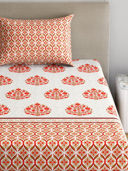 Home Ecstasy 100% Cotton 140 TC Floral Bedsheet Set - Colour: Red