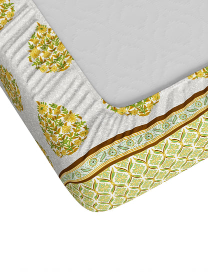 Home Ecstasy 100% Cotton 140 TC Floral Bedsheet Set - Colour: Green