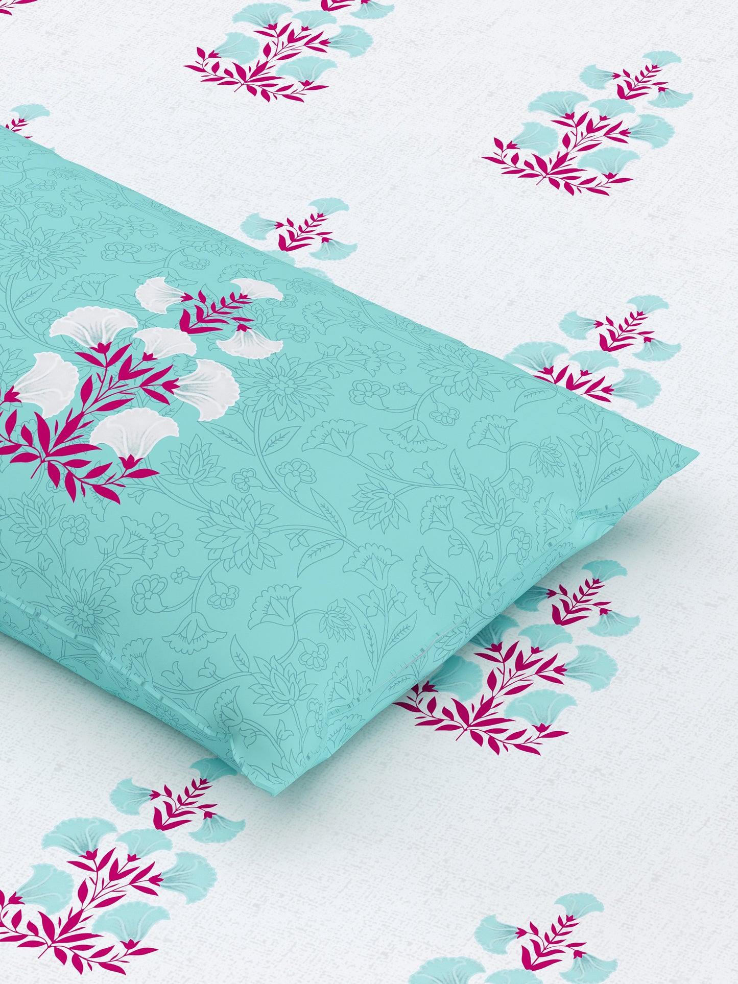 Home Ecstasy 100% Cotton Floral Bedsheet Set | 140 TC | T.Blue