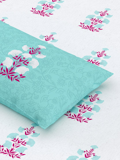 Home Ecstasy 100% Cotton Floral Bedsheet Set | 140 TC | T.Blue