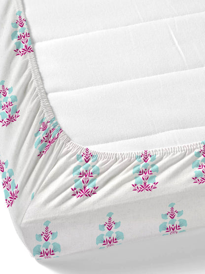 Home Ecstasy 100% Cotton Floral Bedsheet Set | 140 TC | T.Blue