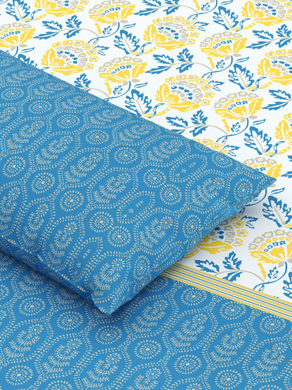 Home Ecstasy 100% Cotton Floral Bedsheet Set | 140 TC | Blue