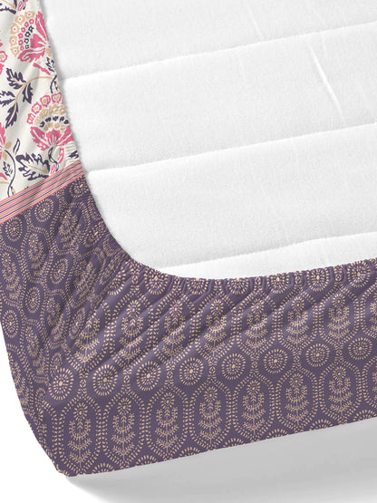 Home Ecstasy 100% Cotton Floral Bedsheet Set | 140 TC | Purple