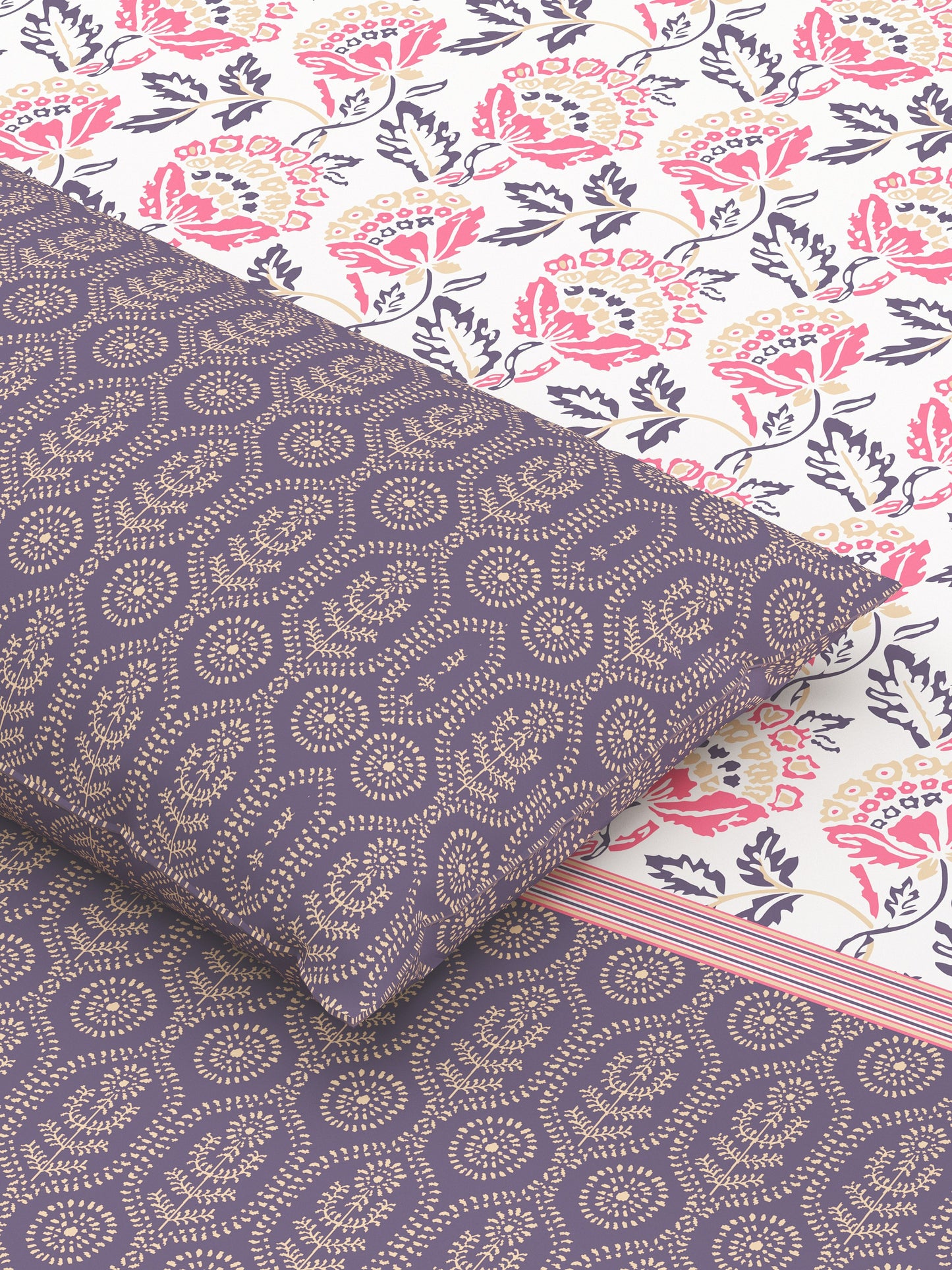Home Ecstasy 100% Cotton Floral Bedsheet Set | 140 TC | Purple